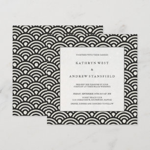 Elegant Square Black and White Patterned Bröllop Inbjudningar