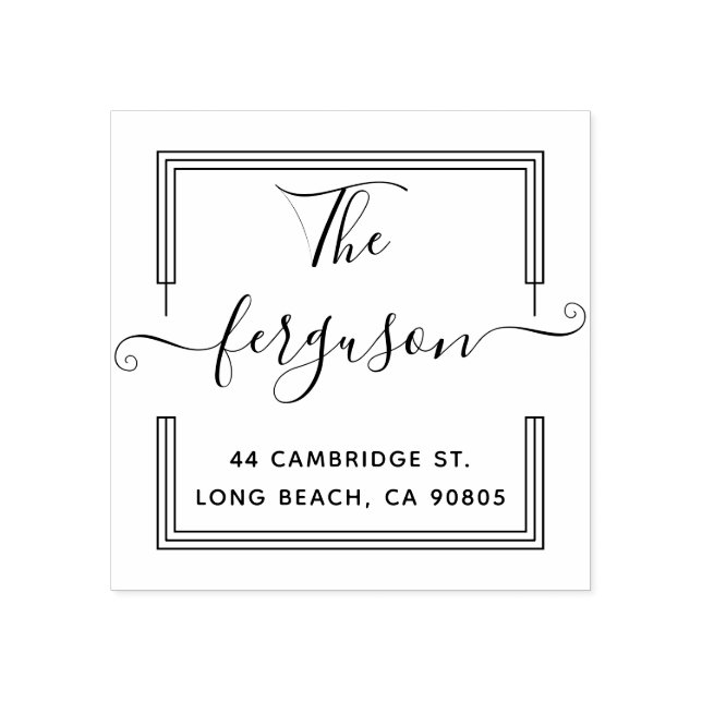 Elegant Square Family Namn Returadress Stämpel (Tryck)