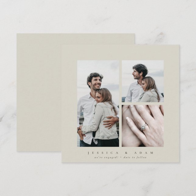 Elegant Square Multi Photo Förlovning-meddelande (Fram/baksida)