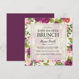 Elegant Square Rosa Lila Blommigt Baby Shower Inbjudningar