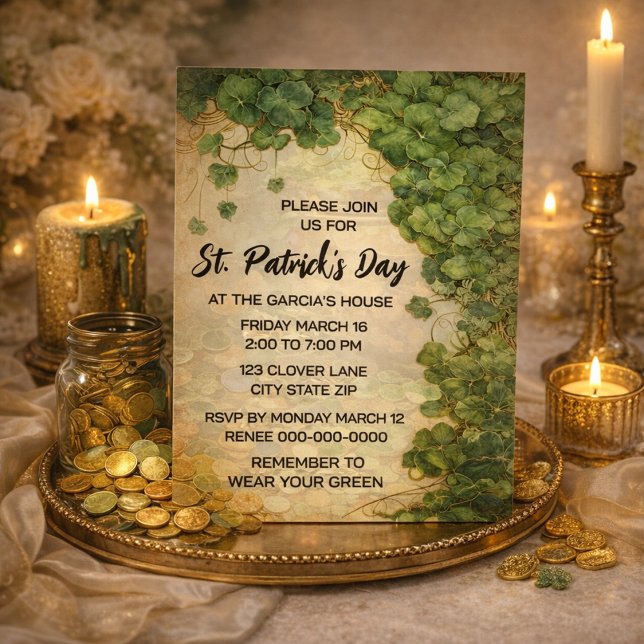 Elegant St. Patrick’s Day Green Clover Invitation  Inbjudningar (Skapare uppladdad)