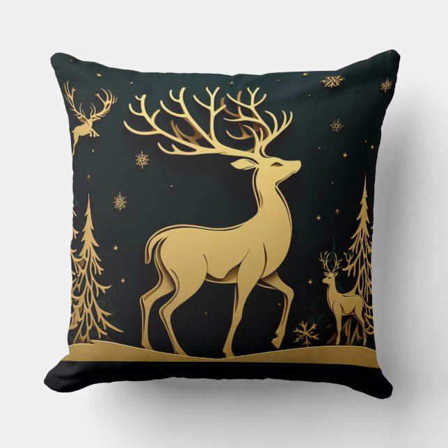 Elegant Stag – Golden Forest Silhouette Kudde (Framsida)