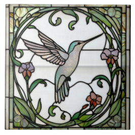 Elegant stain glass art nouveau hummingbird kakelplatta