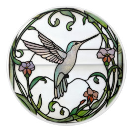 Elegant stain glass art nouveau hummingbird knopp