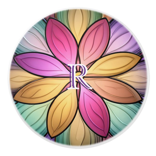 Elegant Stained‑Glass Floral Monogram Initial Knopp (Framsidan)