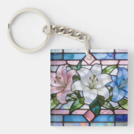 Elegant Stained Glass Lily Floral Design in Soft P