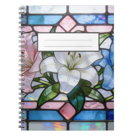 Elegant Stained Glass Lily Floral Design in Soft P Anteckningsbok
