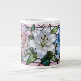 Elegant Stained Glass Lily Floral Design in Soft P Jumbo Mugg