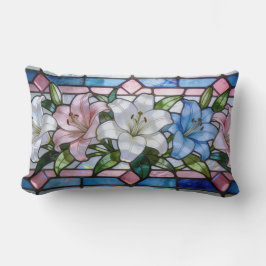 Elegant Stained Glass Lily Floral Design in Soft P Lumbarkudde