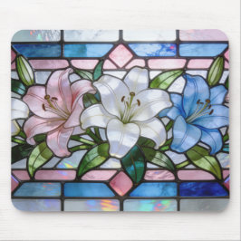 Elegant Stained Glass Lily Floral Design in Soft P Musmatta