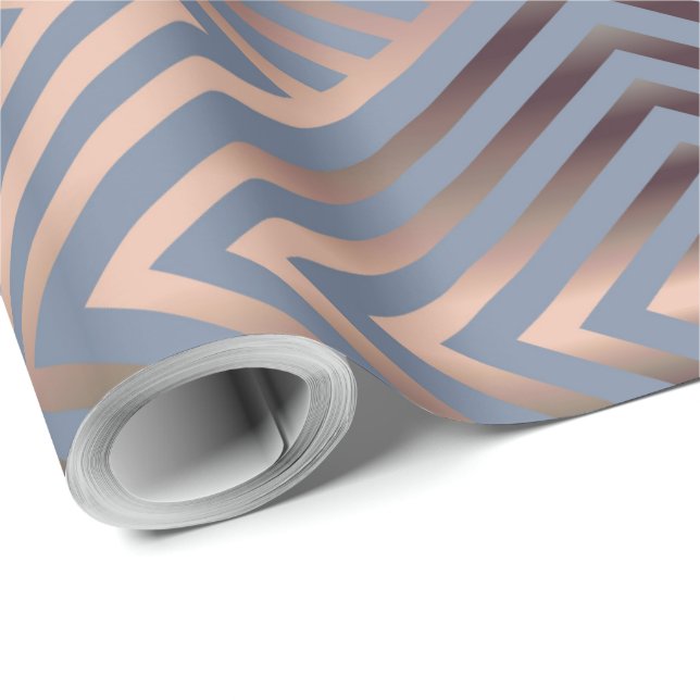 Elegant stålblå och sandfärgad modern chevron presentpapper (Rulle Hörn)