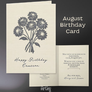 Elegant Stamped Dahlia August Birth Flower Linen Kort