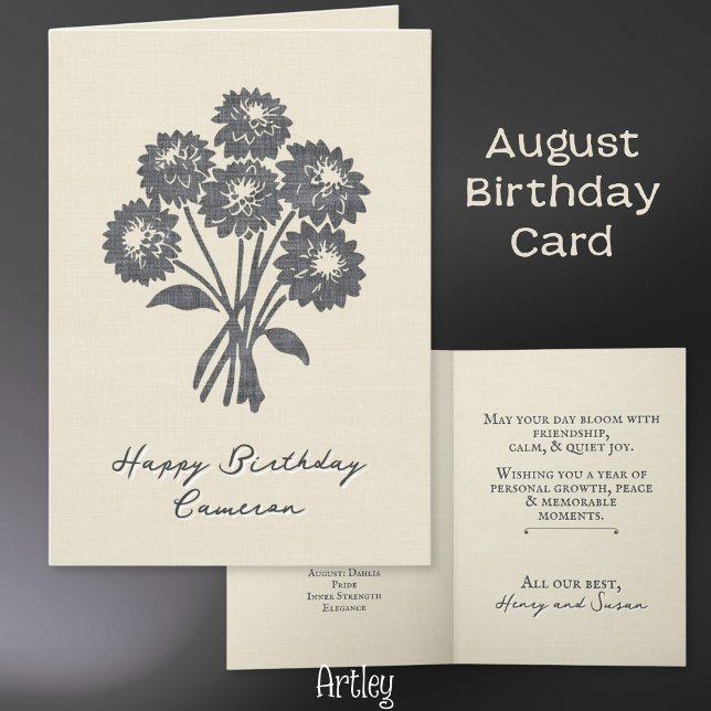 Elegant Stamped Dahlia August Birth Flower Linen Kort (Skapare uppladdad)