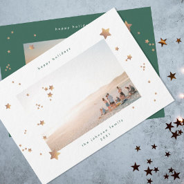 Elegant Star-Grönten Vit jul två Photo Lycklig Julkort