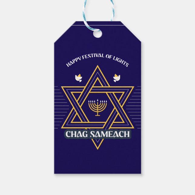 Elegant Star of David Hanukkah Gift Tag  Presentetikett (Framsidan)