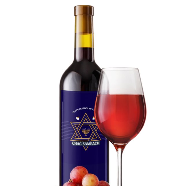 Elegant Star of David Hanukkah Wine Bottle Label Vinflaska Etikett (Skapare uppladdad)