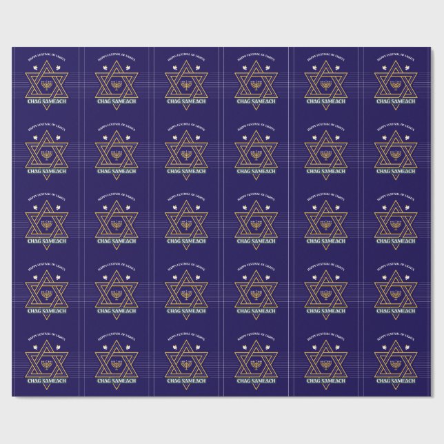Elegant Star of David Hanukkah Wrapping Paper  Presentpapper (Platt)