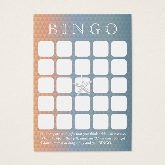 Elegant Starfish 5 x 5 Möhippa Bingo Card Visitkort (Framsidan)