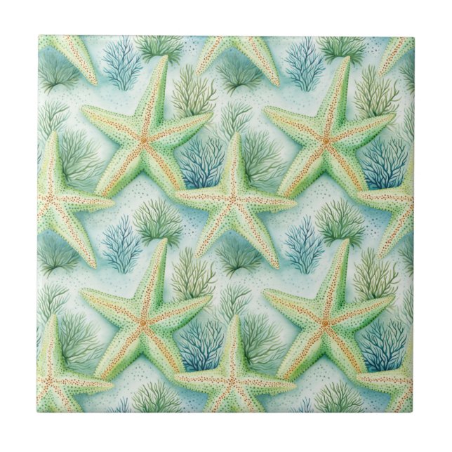 Elegant Starfish - Coastal Decor, Ocean Nautical Kakelplatta (Framsidan)