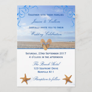 Elegant Starfish & Flinflip flops Beach Wedding Inbjudningar