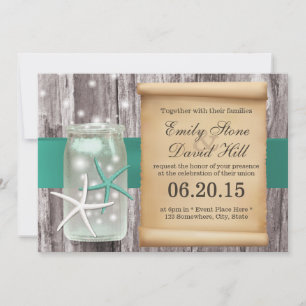 Elegant Starfish & Mason Burk Beach Wedding Inbjudningar