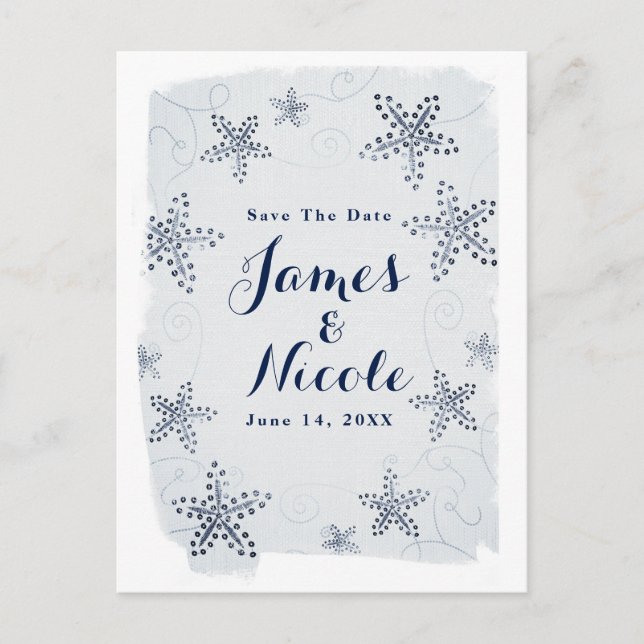 Elegant Starfish & Sequins Beach Spara datum Meddelande Vykort (Framsida)