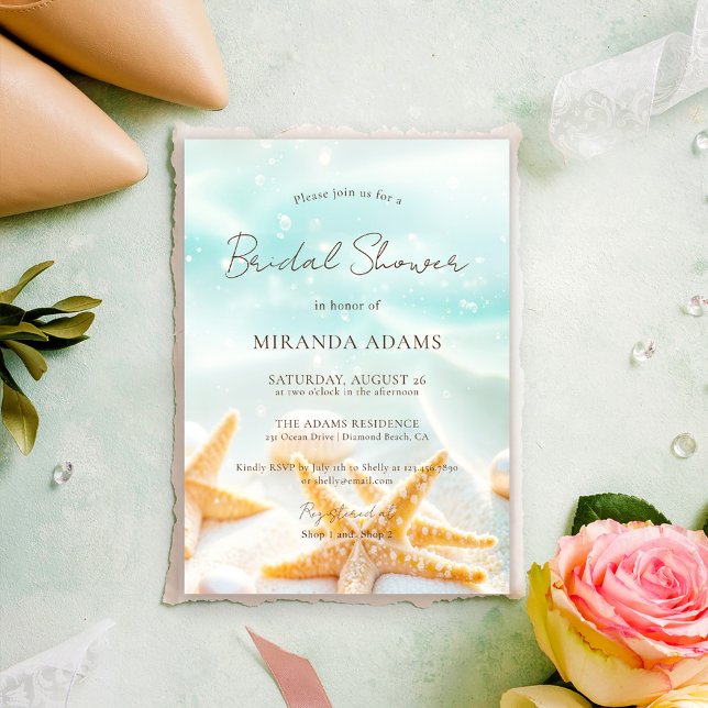 Elegant Starfish Shell Ocean Beach Bridal Shower Inbjudningar (Skapare uppladdad)