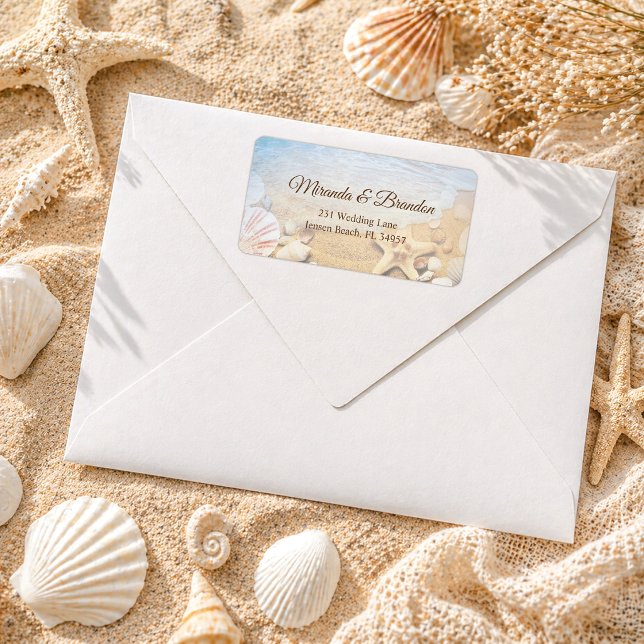 Elegant Starfish Shells Beach Wedding Address Adressetikett (Skapare uppladdad)