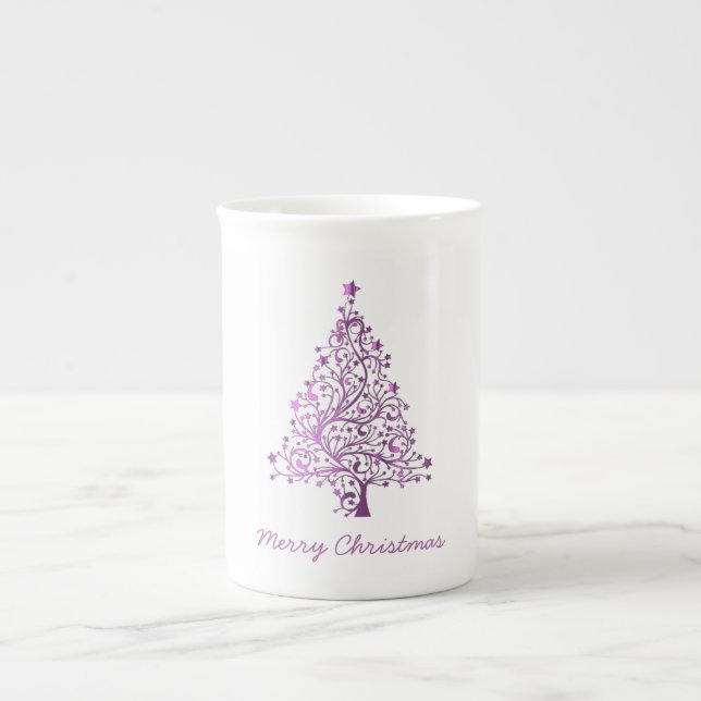 Elegant Starry Decorative Rosa Julgran Benporslin Mugg (Framsidan)