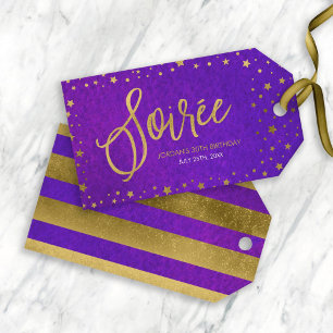 Elegant Starry Lila Watercolor Soiree Birthday Presentetikett