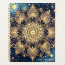 Elegant Starry Night Nebula Blue Guld Mandala Art