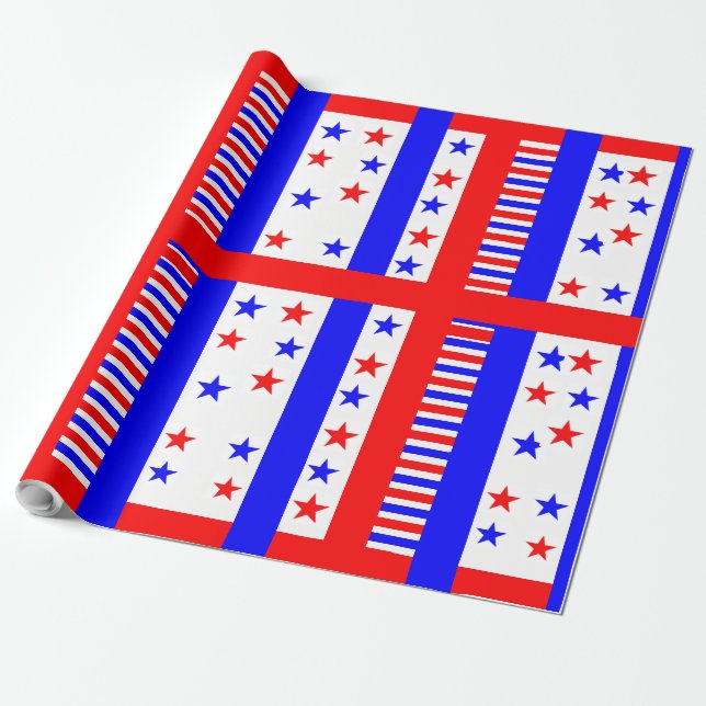 Elegant Stars och stripes Mönster USA flagga Färg Presentpapper (Utrullad)