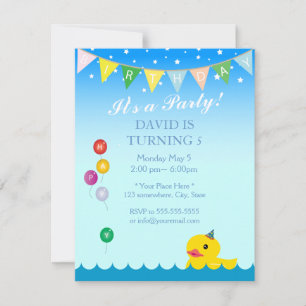 Elegant Stars & Rubber Anka Blue Birthday Inbjudningar