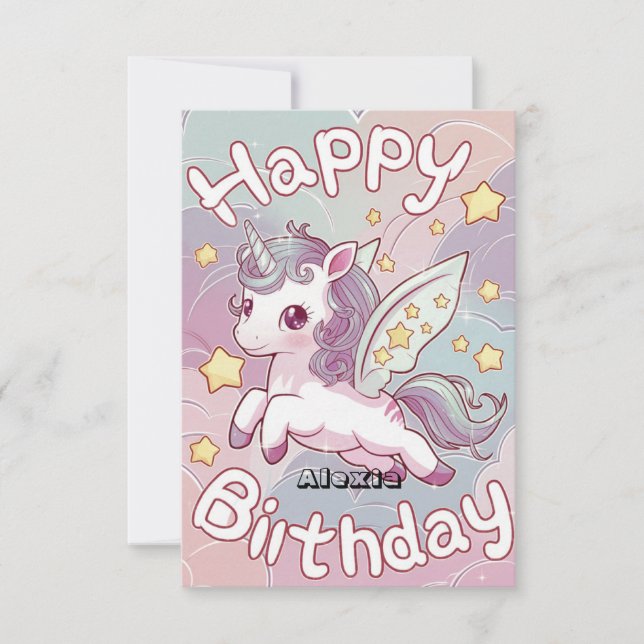 Elegant Stars Unicorn Birthday Kort (Framsida)