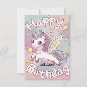 Elegant Stars Unicorn Birthday Kort