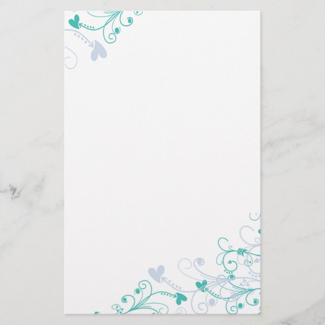 Elegant Stationery - Swirls & Hearearts Brevpapper (Framsida)