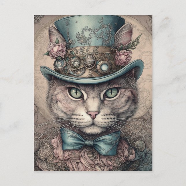 Elegant Steampunk Cat Vykort (Framsida)