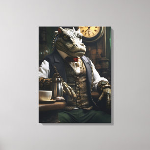 Elegant Steampunk Crokodile Clock Maker Crokodile Canvastryck