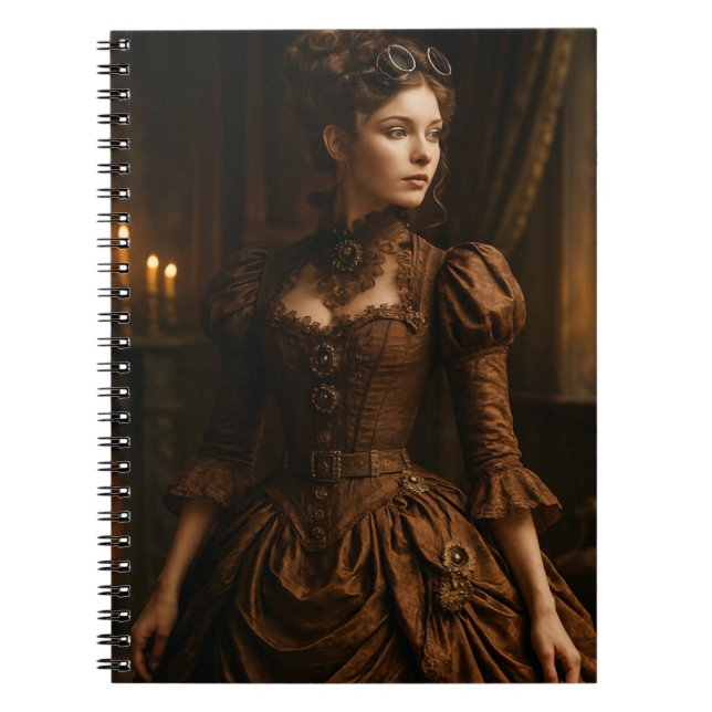 Elegant Steampunk Victorian Dam i Brown Anteckningsbok (Framsidan)
