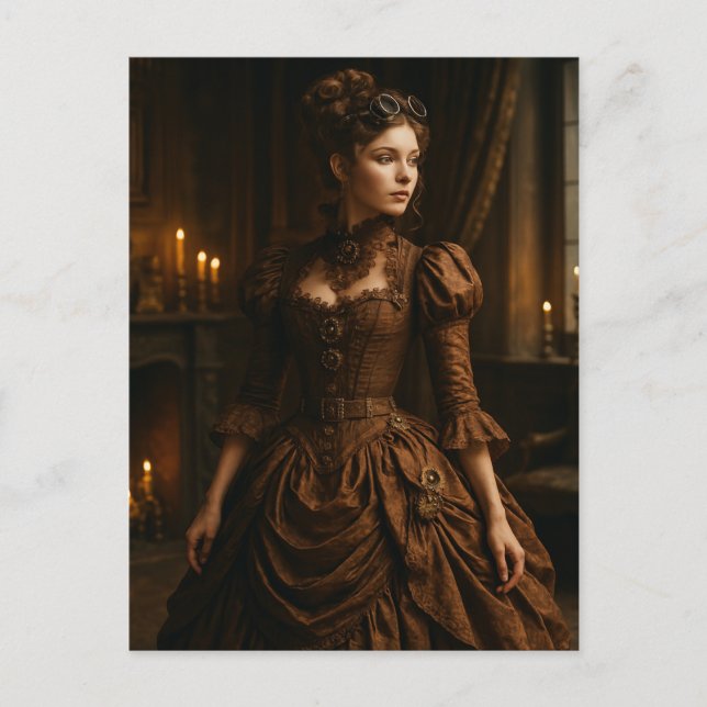 Elegant Steampunk Victorian Dam i Brown Vykort (Framsida)