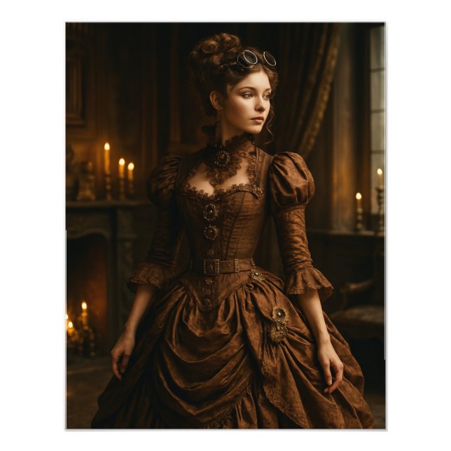 Elegant Steampunk Victorian dam i brunt  Fototryck (Framsidan)
