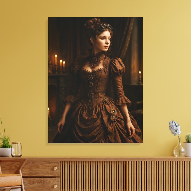 Elegant Steampunk Victorian Lady in Brown  Canvastryck (Insitu (Vardagsrum))