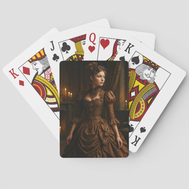 Elegant Steampunk Victorian Lady in Brown  Casinokort (Baksidan)
