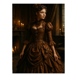 Elegant Steampunk Victorian Lady in Brown Perfect Poster