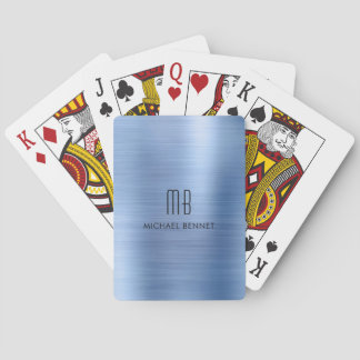 Elegant Steel Blue Brushed Metallic Monogram Namn Casinokort