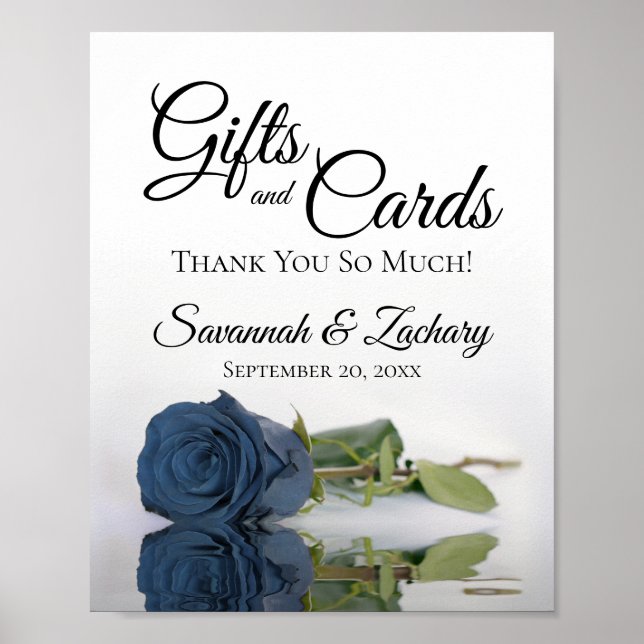 Elegant Steel Blue Ro Gifts & Cards Bröllop Sign Poster (Framsidan)