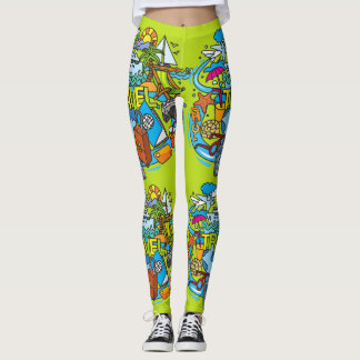 Elegant stil tecknad teckning som reser Neon Leggings