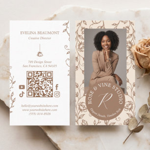 Elegant Stil Vildblomma Blommig Monogram Foto Visitkort