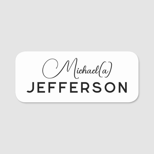 Elegant Stil White Black Minimalist: Professionell Namnbricka (Framsida)