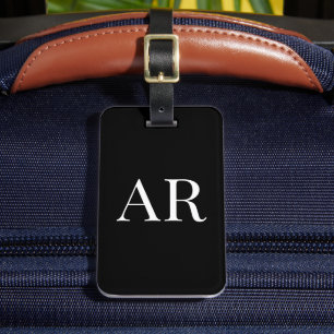 Elegant Stilfull 2 Monogram Initial Svart Bagagebricka
